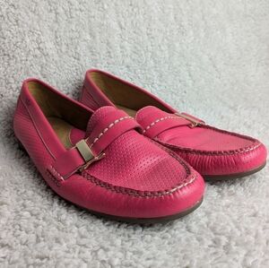PETER MILLAR Women flat leather Pink mocassins size 7 made in Brazil LIKE NEW
